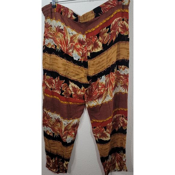 Cotton Zone Brown Black Floral Print Pants Large Lightweight Drawstring Waist - Picture 3 of 4